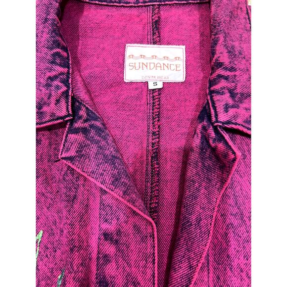 Womens Vintage Sundance S Dolman Denim Jean Hand Painted Sea Life Pink Jacket - Picture 6 of 7